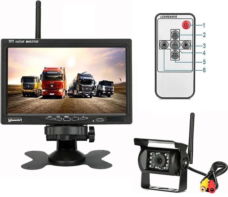 12 v 24 v kabellose wasserdichte Rückfahrkamera, 18 LEDs, Infrarot-Nachtsicht-Rückfahrkamera, 7 Zoll TFT-LCD-Monitor für