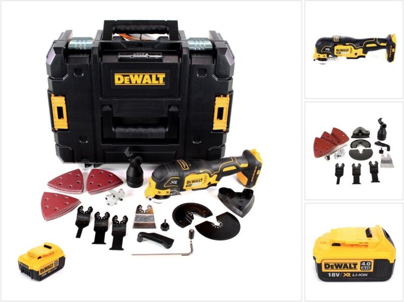 DeWalt DCS 355 NT Akku Oszillierer 18V Brushless + 1x Akku 4,0Ah + TSTAK + 29 tlg. Zubehör - ohne Lader