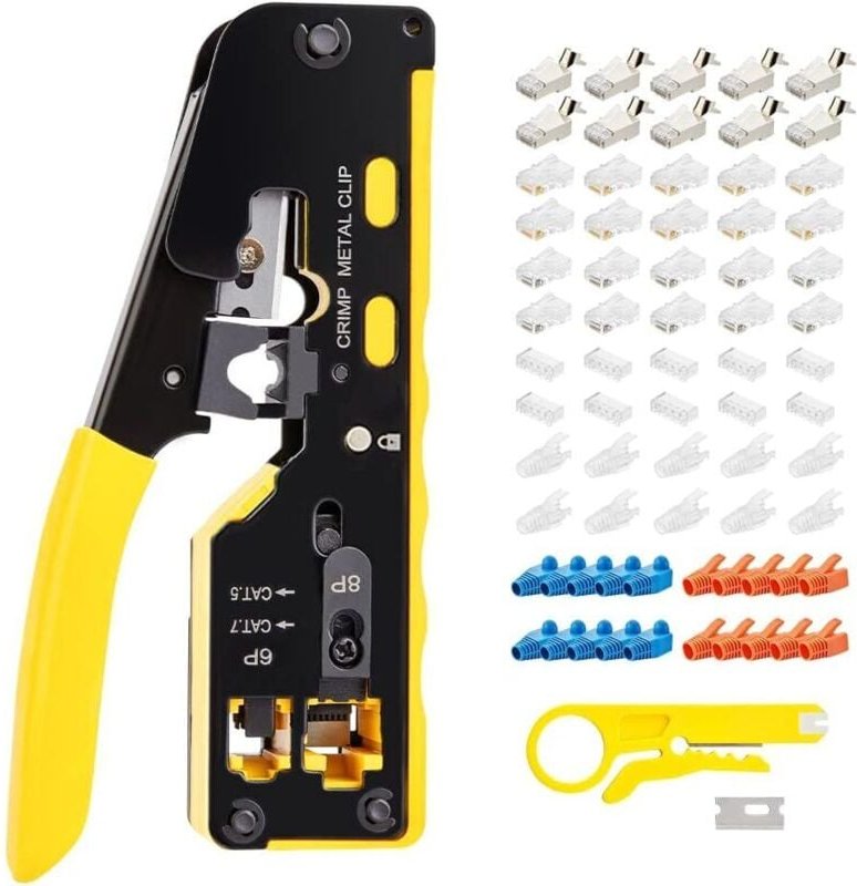 RJ45+RJ12 Crimper Professionelles Netzwerk-Crimpwerkzeug, geschirmter CAT5/5E/CAT6/CAT7-Netzwerkanschluss, mit Scherwerk...