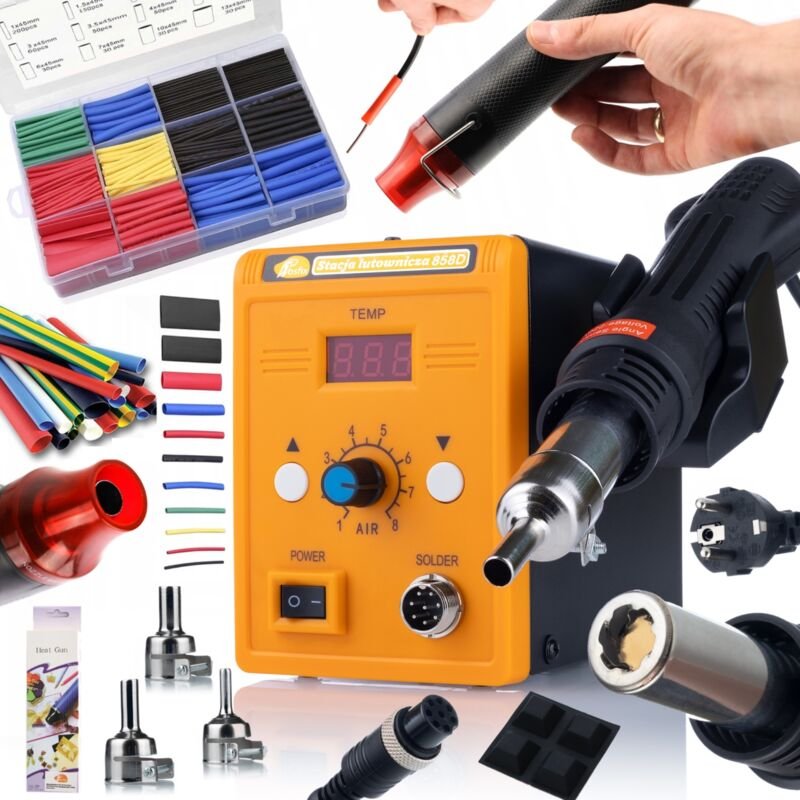 Rosfix Set 858D Heißluft-Lötstation + Mini Heißluftpistole 300W + Schrumpfschlauchsortiment 850 Stk. – 700W, 100–500 °C ...