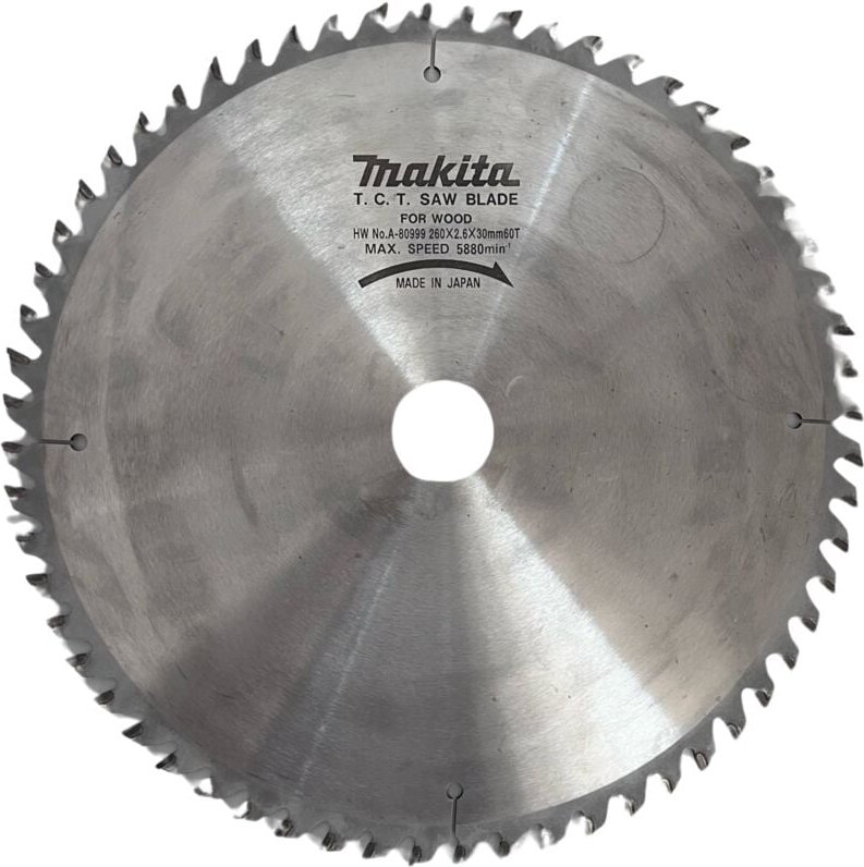 A-80999 Wolfram-Kreissägeblatt, 260 x 2,6 x 30 mm, 260 x 2,6 x 30 mm, 60 Zähne, 15° - Makita