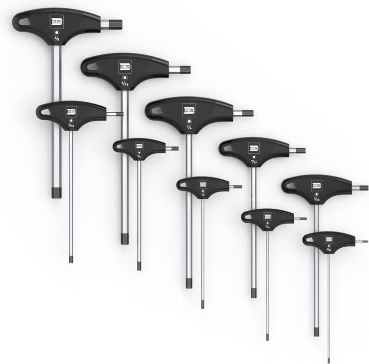 INBUS® 73809 Innensechskant Winkelschrauberdreher Set mit T-Griff (Zoll) 10tlg, 3/32–3/8", mit HybridTouch