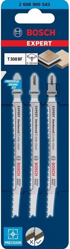 Accessories 2608900543 expert 'Hardwood 2-side clean' t 308 bf Stichsägeblatt, 3 Stück 3 St. - Bosch