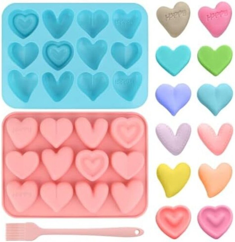 Silikonform Herz, 2 Stück Eiswürfelform Herz, Pralinenform Silikon Kommt mit Einer Bürste,12 Kammern,Leicht Zu Entformen...