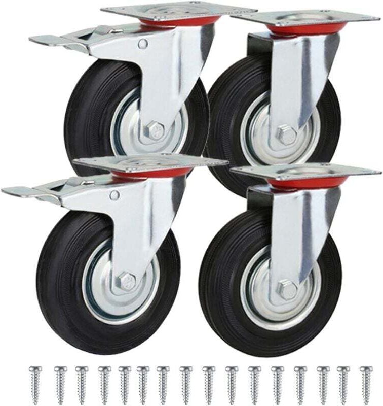 Zoll Möbel-Lenkrollen, 2 Lenkrollen mit flachem Boden, 2 Bremsrollen mit flachem Boden, 16 M8-Schrauben, bis zu 200 kg -...