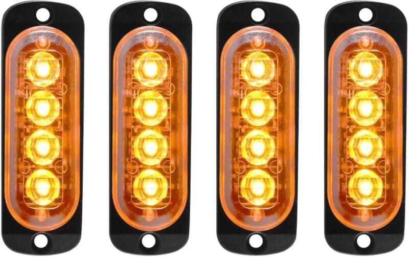 Ersandy - 4 x 12–24 v schlanke Notfall-Blitzlichter – 4 blinkende LEDs für lkw, Motorräder, Autos, gelb
