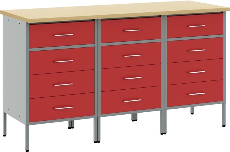 Vidaxl - Werkbank mit Schubladen 3 pcs Rot und Grau 150 x 55 x 85 cm