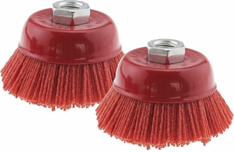 Schleifbürste mit Nylonfaden und Stahlgewinde M14x2, 75 mm, rot (2 Stück)
