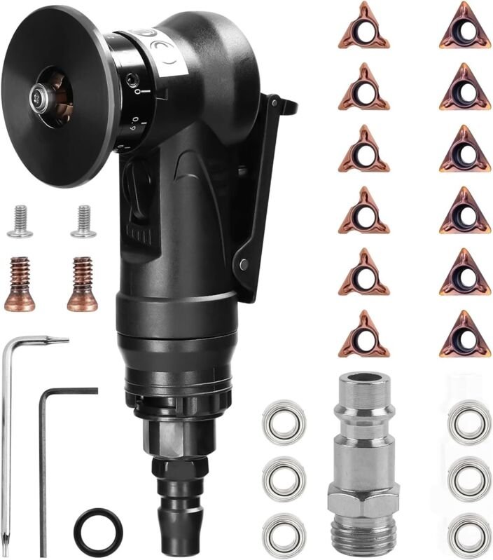 Mini-Druckluft-Fasenmaschine, tragbar im 45-Grad-Winkel, mit Ersatzklingen zum Entgraten der Fasen (6 R-Einsätze + 6 C-E...
