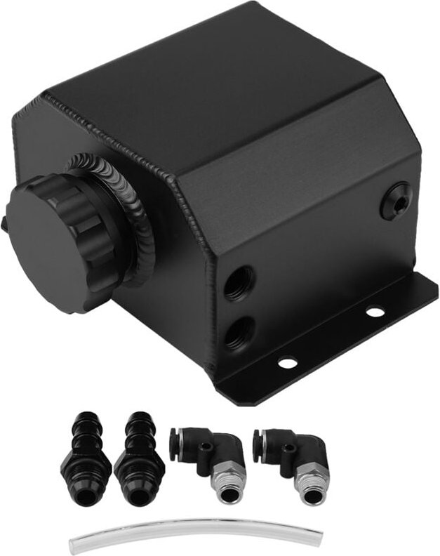 Motorölbehälter, Entlüftungsbehälter, Abgasfilterbehälter aus Aluminiumlegierung, schwarz.