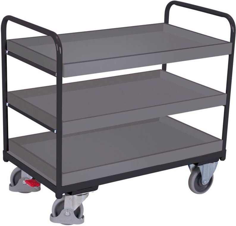 VARIOfit Etagenwagen, niedrig mit 3 Ladeflächen, umrandet 815x455mm Anthrazitgrau RAL 7016