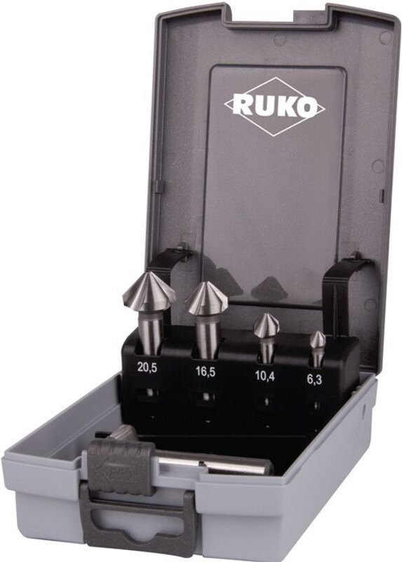 RUKO Kegel- und Entgratsenker-Satz DIN 335 Form C 90° HSS in Kunststoffkassette - 5 tlg. - 102154RO