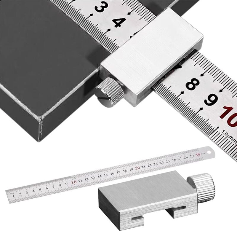 Ccykxa - Anreißlineal aus Metall mit Stopper: 30 cm langes Anreißlineal aus Edelstahl, Metallanreißwerkzeug für Holzbear...