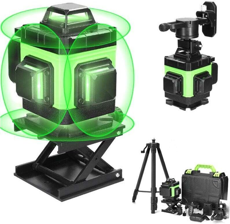 x 360° 16-Linien-Laser-Nivelliergerät mit Selbstausgleich, grün, für vertikale und horizontale Nivellierung, IP54 wasser...