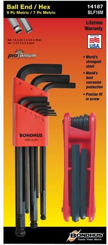 Set mit 9 Kugelschlüsseln 1,5-10 mm und Sechskantmesser 2-8 mm Bondhus 14187