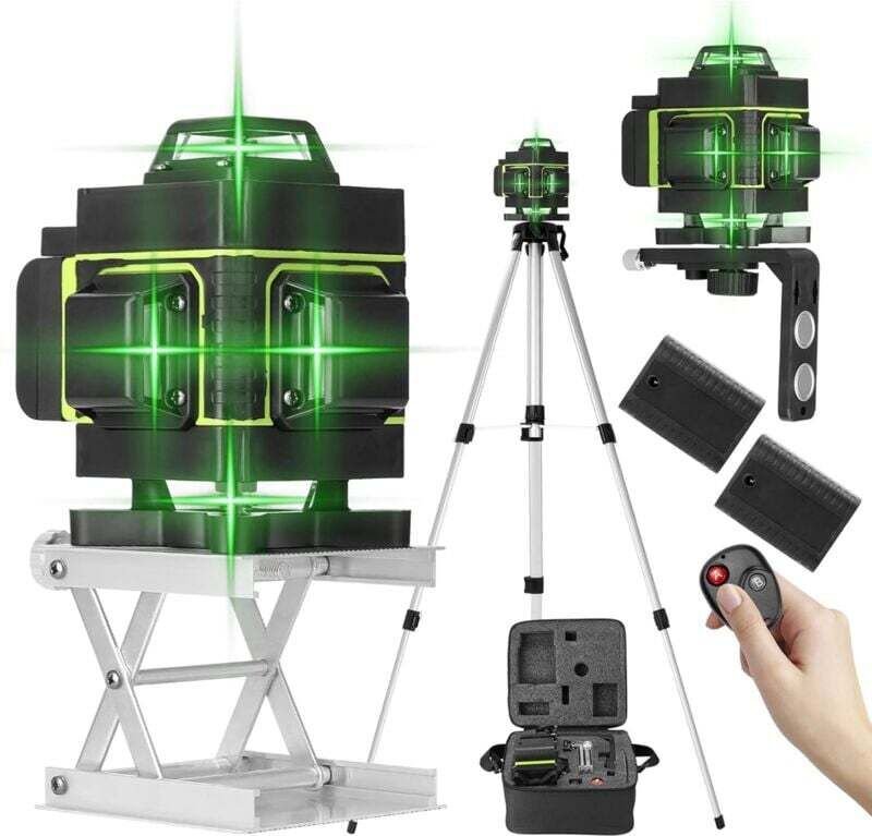 4D-Laser-Nivelliergerät mit 16 Linien – Selbstnivellierend ±3° – Magnetfuß & Fernbedienung – Zwei langlebige Batterien –...