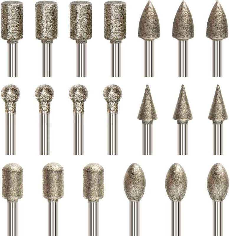 20-teiliges Schleif- und Rotationsfräser-Set, Gravur-Bit-Set mit 3 mm (1/8 Zoll) Schaft, diamantbeschichteter Bohrer für...