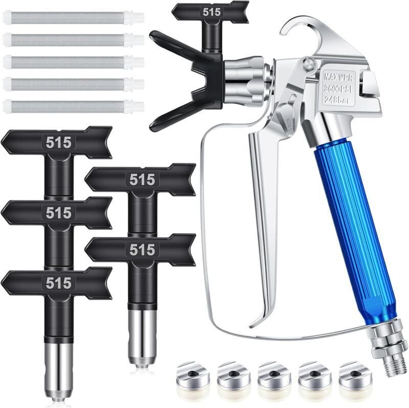 12-teiliges Airless-Farbspritzpistolen-Set mit Düsenschutz, Sprühdüsen und Airless-Farbspritzpistole, Filter für Airless...