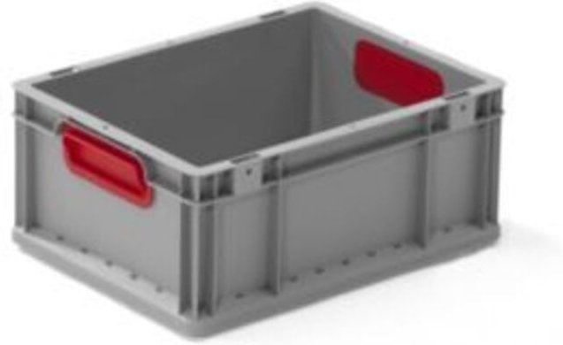 Transportstapelbehälter L400xB300xH170mm grau pp geschlossener Griff rot Seitenwände geschlossen