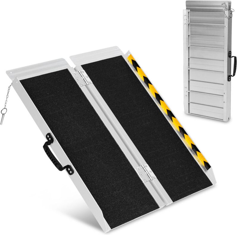Jiubiaz Rollstuhlrampe 91cm Rollirampe Auffahrrampe Laderampe 2x faltbar Alu rutschfeste Oberfläche 270kg