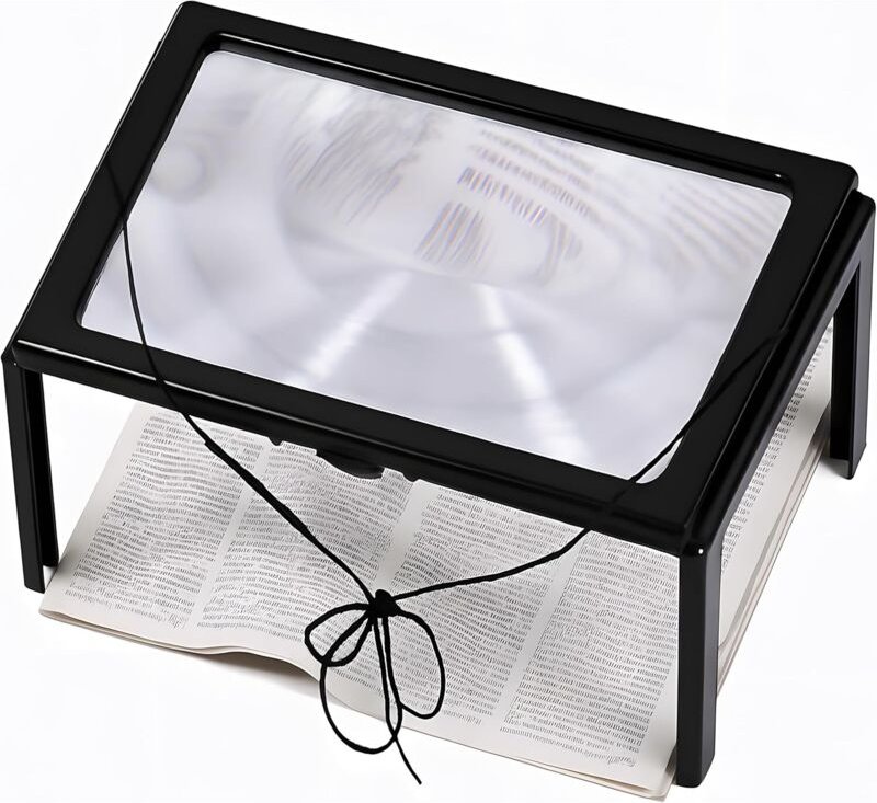 Beleuchtete A4-Leselupe mit 3-facher Vergrößerung und Beleuchtung – Beleuchtete Leselupe mit 4 LEDs – Taschenmikroskop m...