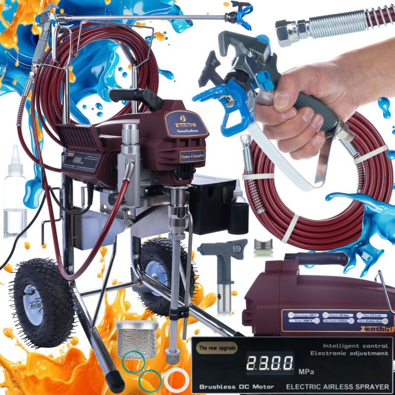 Zenthril Vortex E StandPro Farbspritzgerät – 3000 W, 20 MPa, 3,5 l/min, 0,021" Düse Hydrodynamisch, Brushless, ZenContro...