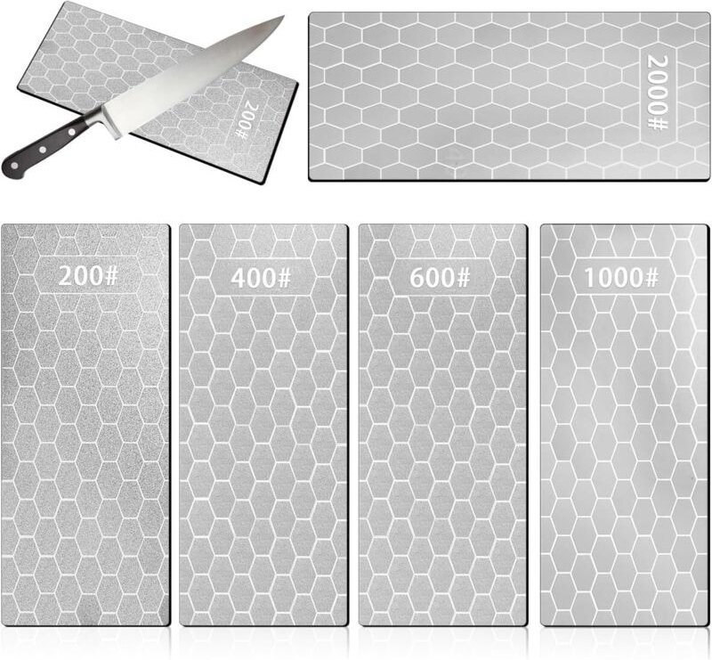 Set mit 5 Diamant-Schärfsteinen, Diamant-Messerschärfplatten 200/400/600/1000/2000, Schärfstein mit wabenförmiger Oberfl...