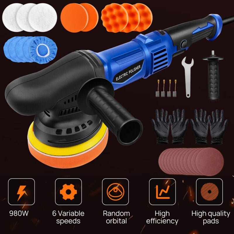 980W Auto Polierer Pufferschleifer Dual Action Poliermaschine 5 Zoll 6 Gang Tool