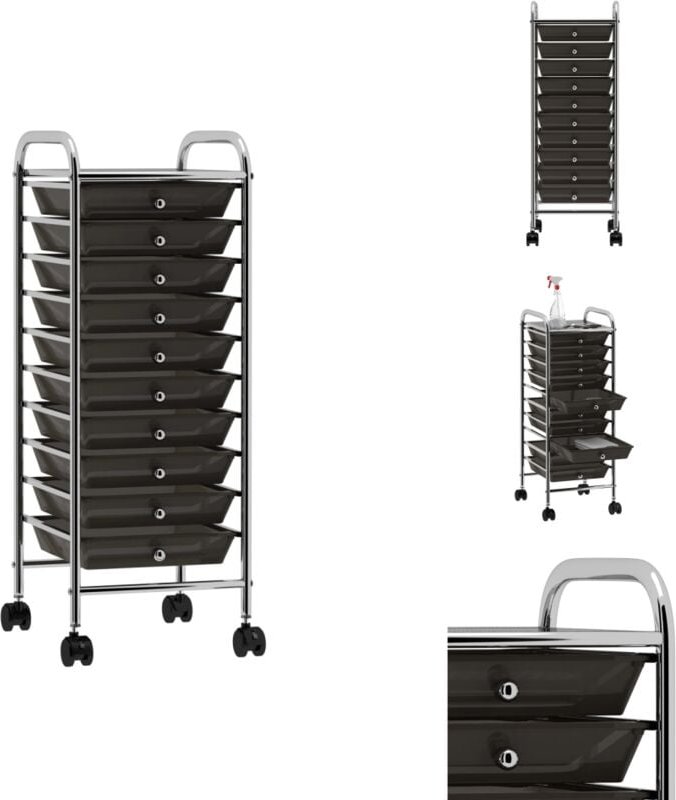 Vidaxl - Rollwagen & Sackkarren - Living Schubladenwagen mit 10 Schubladen Schwarz Kunststoff