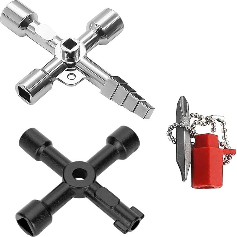 Set aus 2 Multifunktions-4-Wege-Schlüsseln, Kreuzschlüssel mit dreieckigen und viereckigen Köpfen, vielseitiges Werkzeug...