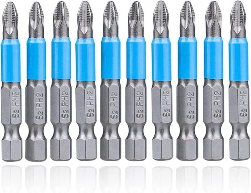 Set mit 10 rutschfesten 50-mm-Schlagschrauberbits, PH2-Magnet-Kreuzschlitzschraubendreherbit, Sechskantschaft-Bit-Set fü...