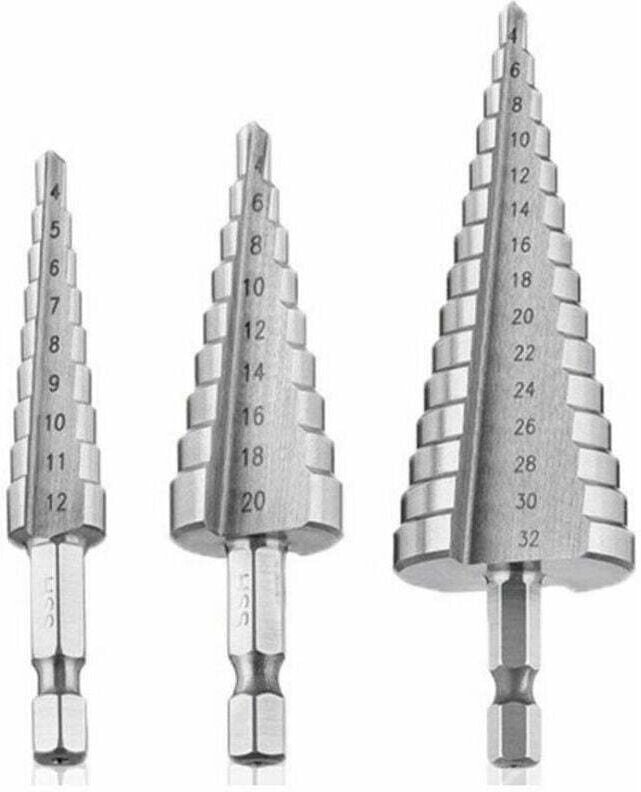 Stufenbohrer, HSS-Metallfräser, 3-teilig, SKU00468, Stufenbohrer, Stahlfräser, konischer Dreieckbohrer