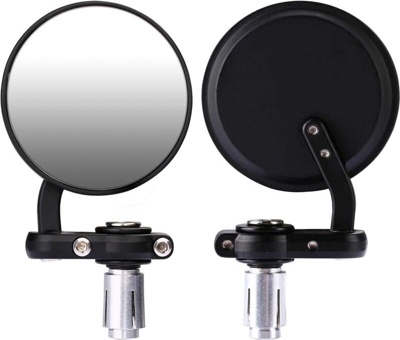 Paar runde Motorrad-Rückspiegel, passend für 22-mm-Lenker, individueller Griff und Körper in schwarzer Farbe