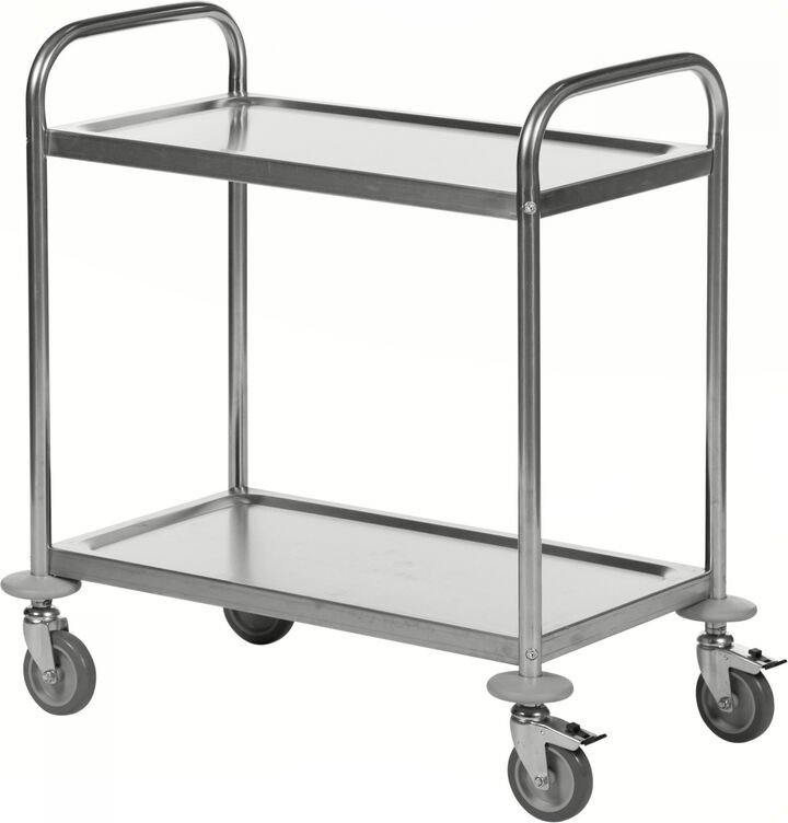 Kongamek Edelstahl- Tischwagen rostfrei mit 2 Böden 685x380mm ohne Umrandung und Bremse