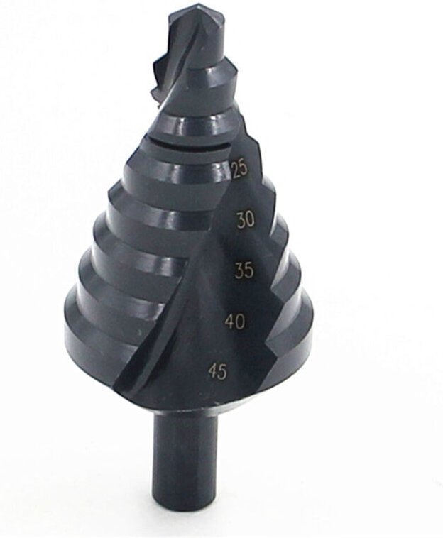 HSS-Spiralstufenbohrer, konischer Dreiecksbohrer aus Titan für dünne Stahlbleche, 10–45 mm