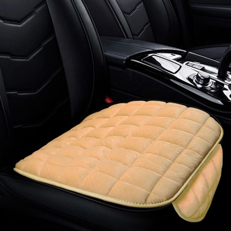 Autositzkissen, weiches Plüsch-Fahrersitzkissen mit Aufbewahrungstasche, rutschfeste, flache Gummiunterseite, universell...