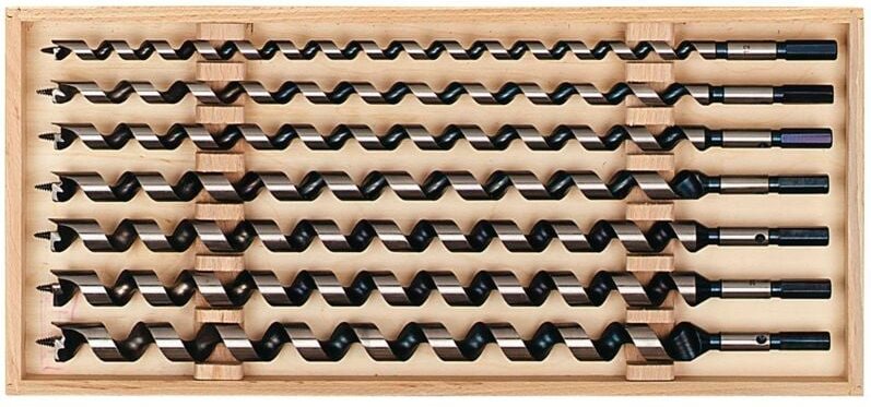 Schlangenbohrer-Kassette Länge 650 mm 7-teilig in Holzkassette - Fisch