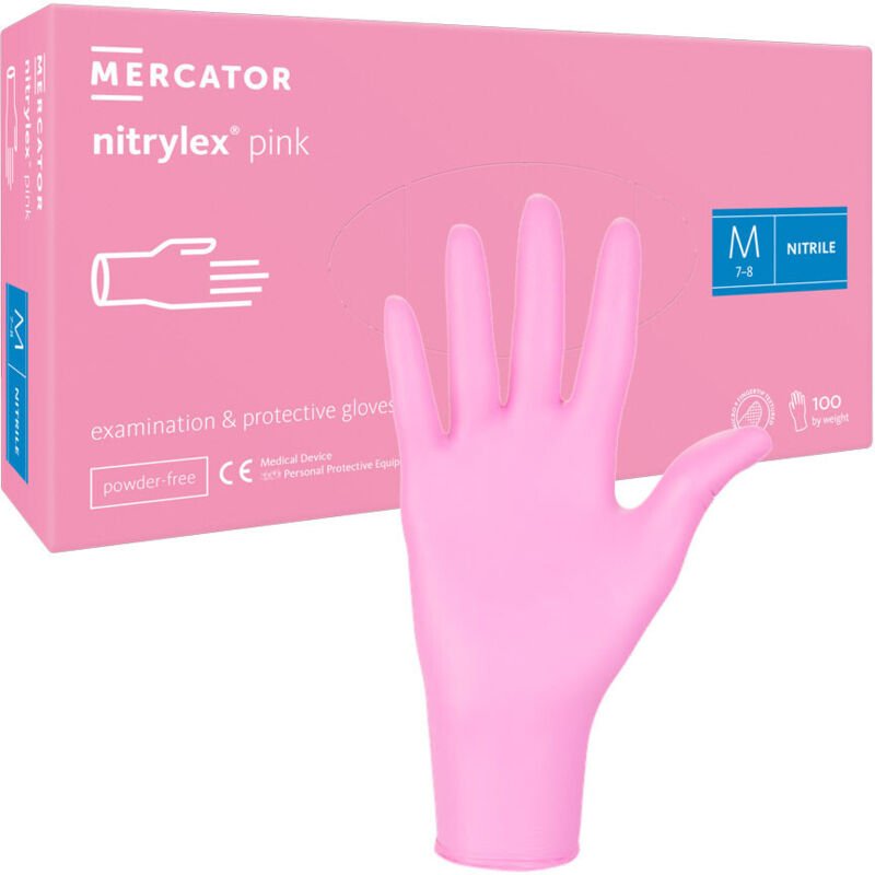 Nitrilhandschuhe, Größe M, rosa, Mercator Nitrylex Pink, 100 Stück