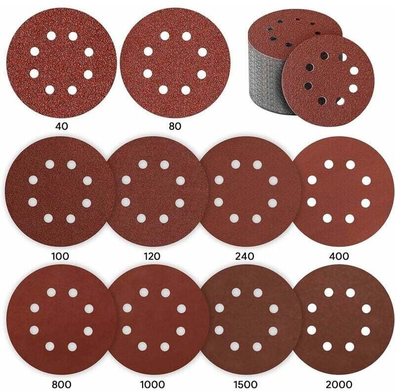 Schleifscheiben, 80 Stück, 125 mm, Schleifpapier, Schleifscheiben für Exzenterschleifer, 10 x P40 / P80 / P100 / P120 / ...