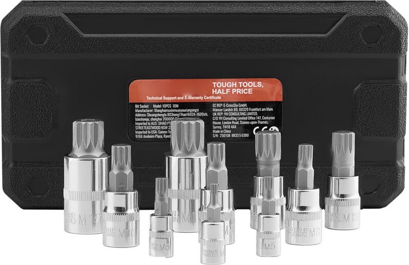 Mophorn - 10-teiliger XZN-Dreifachvierkant-Bit-Steckschlüsselsatz, M4-M18, Cr-V-Stahl, 1/4', 3/8', 1/2'-Antriebe, mit Au...