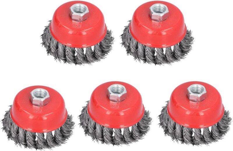 5-teiliges Stahldraht-Topfbürsten-Set, gekräuselte Topfbürste, geknotete Bürste, 3-Zoll-M14-Schraubgewinde