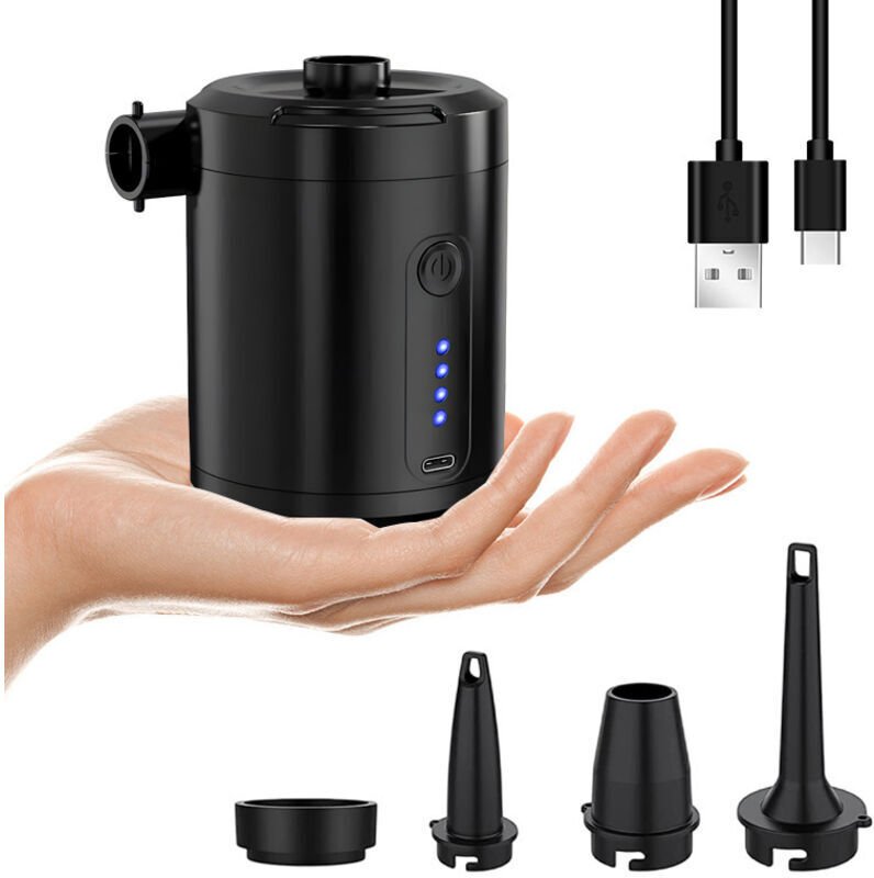 Wiederaufladbare elektrische Luftpumpe mit 5200 mAh, Digitalanzeige, 280 l/min Schnellaufblasfunktion, 3 Düsen + Vakuumb...