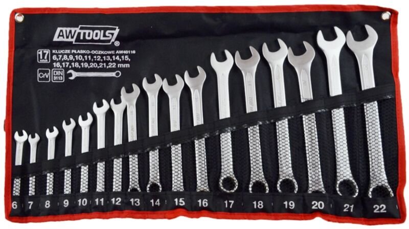 Awtools klucze płasko-oczkowe komplet 17elem. 6,7,8,9,10,11,12,13,14,15,16,17,18,19,20,21,22 mm