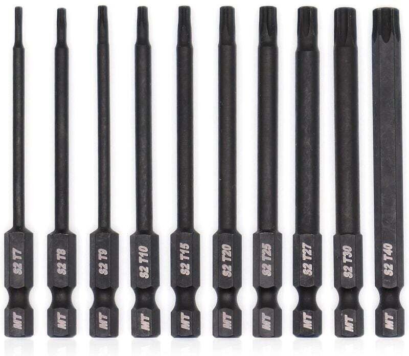 Jeu de 10 Embouts Torx pour Tournevis Perceuse et Clé à Choc Traitement Thermique Revêtement Phosphaté 8 cm