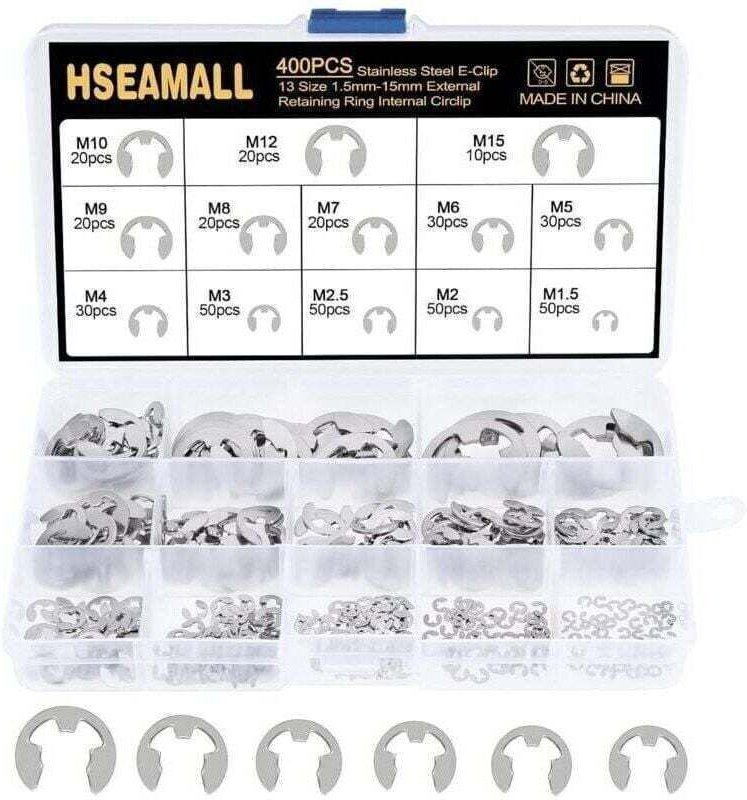 400-teiliges Sortiment an Edelstahl-E-Clip-Sicherungsringen für den Außenbereich, 13 Größen, 1,5/2/2,5/3/4/5/6/7/8/9/10/...