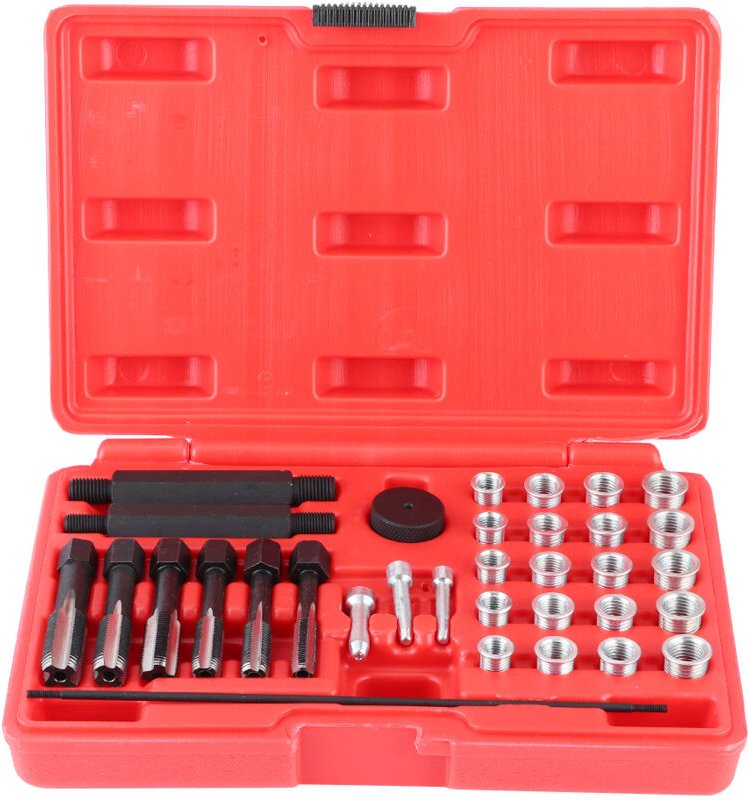 Zoternen - 33-teiliges Glühkerzen-Gewinde-Reparatur-Set, Gewindebohrer-Einsatz-Treiber-Führungsstift, Gewinde-Einsatz-We...
