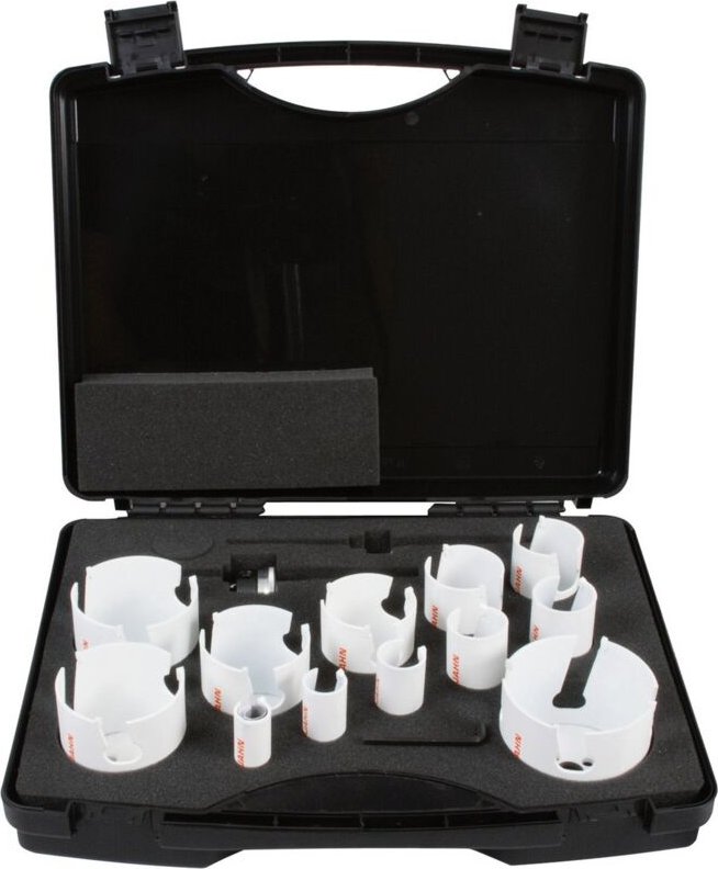 Koffer mit hm tct Multilochsägen je 1 Stück: 19-22-25-32-35-40-44-51-57-64-68-76 mm inkl. 2 Adaptern, je 1 x hss und tct...