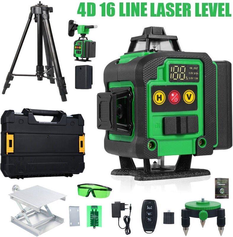 Vtizikl Niveau Laser , 4x360°Laser Chantier Autonivelant vert 4D 16 Lignes ,2400mAh Batterie Rechargeable,Distance 25m
