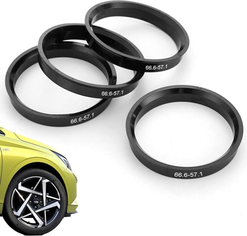4-teiliger Zentrierring 66,6 bis 57,1 mm, Zentrierring für Autoradnaben, schwarzer Kunststoff-Zentrierring für Felgen, R...