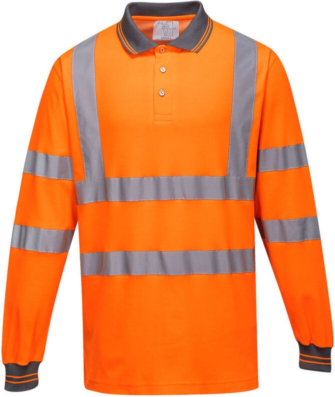 Polo aus Baumwolle mit langen Ärmeln, Farbe: Orange, Größe M - Portwest